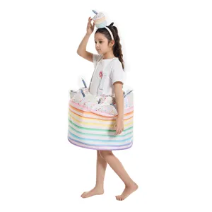 Kinder Geburtstagskuchen Kostüm Regenbogen Streifen Cosplay Party Outfit mit Haarreif