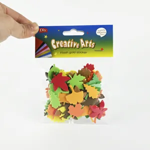 EVA foam autumn maple leaf stickers for kids DIY crafts, 3D glitter adhesive foam decor.