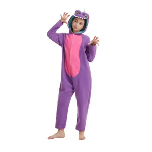 Kinderen paarse dinosaurus onesie pyjama, schattig dieren kostuum voor feest en dagelijks.