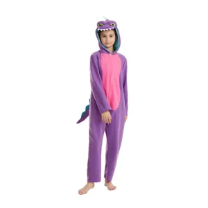 Kinderen paarse dino onesie kostuum gezellige fleece pyjama feest cosplay outfit leuk