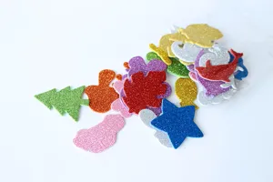 Colorful glitter EVA foam stickers assortment, DIY children handmade craft decorative pieces.