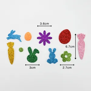 Bunte EVA-Schaumstoff Glitzeraufkleber für Ostern Basteln, süße Tiere und Blumen.