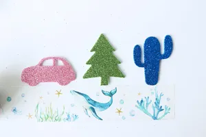 Glitter EVA foam stickers for kids DIY handmade crafts car tree cactus shapes 3pcs
