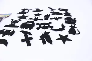 Halloween black glitter EVA foam stickers set, assorted DIY craft party decor supplies.