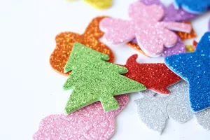 Colorful glitter EVA foam stickers for kids DIY crafts, assorted shapes detail view