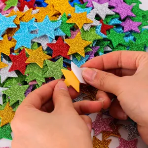 Glitzer Schaumstoff Sterne Aufkleber, bunt glänzende Klebesterne für Kinder basteln