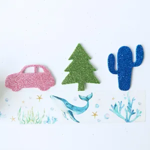 Kids EVA foam glitter stickers set, DIY craft sparkly car tree cactus foam stickers for children.