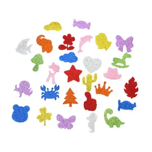 Colorful glitter EVA foam stickers for kids DIY crafts, assorted shapes cartoon foam decor.