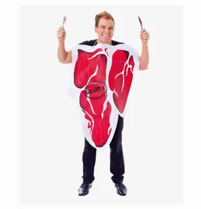 Costume de steak adulte pour homme, tenue cosplay de nourriture drôle pour scène et fête.