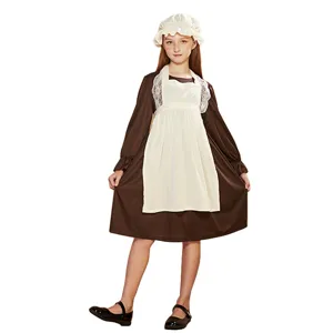 Kinder Viktorianisches Dienstmädchen Cosplay Kostüm Langarm Kleid mit Schürze und Haube Historische Koloniale Verkleidung Party Bühnenoutfit