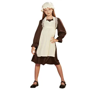 Historisches Dienstmädchen Cosplay Kostüm für Kinder mit weißer Schürze und Haube für Party.