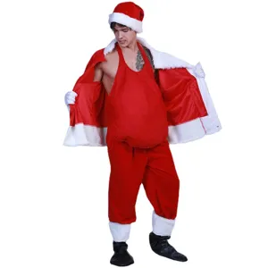 Costume de Père Noël drôle avec faux ventre, veste en velours rouge pantalon chapeau pour fête