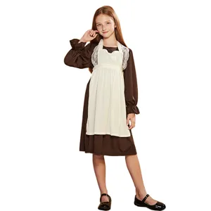Historisches Kinder Kolonialkostüm Pionier Kleid mit weißer Schürze für Cosplay und Partys.