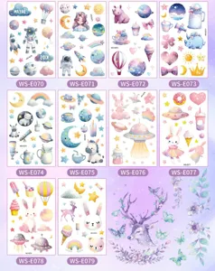 Dreamy glitter temporary tattoo stickers set, cartoon unicorn space animal waterproof body art.