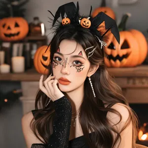Προσωρινά αυτοκόλλητα τατουάζ προσώπου Halloween και σετ στέκας νυχτερίδας για πάρτι