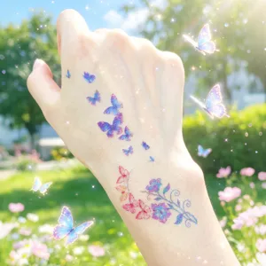 Glitter butterfly temporary tattoo stickers for summer beach party and festival style.