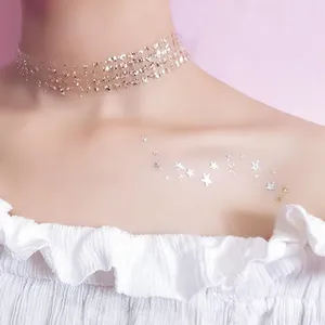 Gold Foil Star Temporary Tattoo Stickers Waterproof Metallic Flash Body Art Fake Tattoos For Women Dating Party Decor