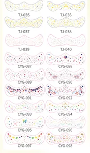 Face tattoo stickers with stars, hearts, and flags, perfect for party makeup and holiday styles.