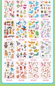 Kids waterproof temporary tattoo stickers cute cartoon dinosaur unicorn mermaid styles