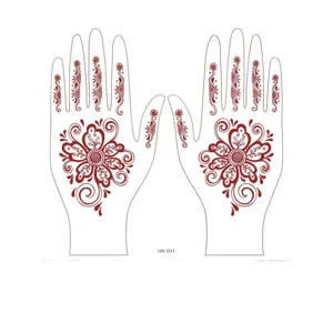 Traditional henna hand tattoo sticker sheet with floral design for temporary body art.
