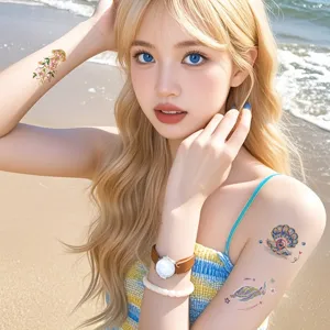 Waterproof gold foil temporary tattoo stickers featuring cute ocean designs for women beach party style.