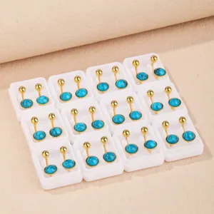 Stainless steel turquoise ball stud earrings set, wholesale earring accessories display.