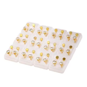 Gold-plated rhinestone clip-on earring converters for non-pierced ears, screw back set.