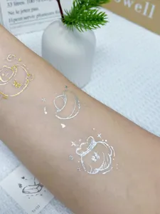 Metallic gold silver temporary tattoo stickers cute lucky pouch body art flash tattoos
