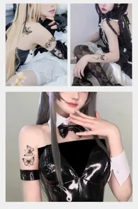 Dark style butterfly temporary tattoo stickers, waterproof sexy body art decals for collarbone.