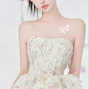 Retro butterfly floral temporary tattoo sticker, aesthetic sexy clavicle body art for women.