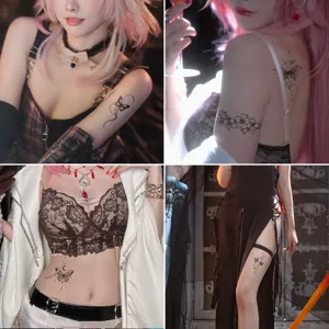 Dark Butterfly Floral Temporary Tattoo Sticker Waterproof Sexy Collarbone Body Art Sticker For Women Party Makeup