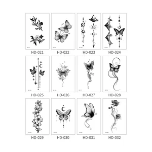 Waterproof temporary black tattoo stickers set dark style butterfly floral body art design