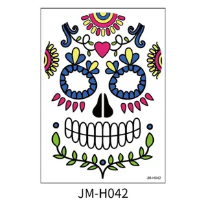 Halloween Day of the Dead colorful sugar skull face temporary tattoo sticker for party.