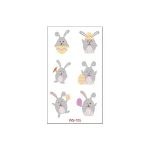 Colorful Easter bunny temporary tattoo sticker sheet featuring cute cartoon animal designs.