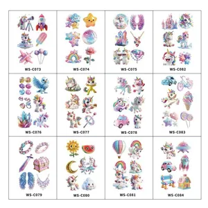 Cute cartoon unicorn temporary tattoo stickers for kids, colorful waterproof body art designs.
