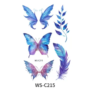 Galaxy butterfly temporary tattoo sticker set, blue purple watercolor waterproof body art.
