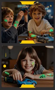 Kids luminous car temporary tattoo stickers, waterproof glowing racing tattoos for kids.