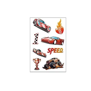 Kids waterproof luminous racing car temporary tattoo stickers, cool cartoon speed design.