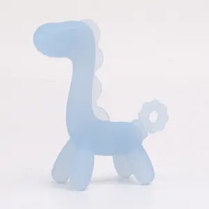 Silicone dinosaur baby teether toy, safe food-grade molar stick for infants and newborns.