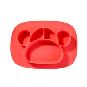 Carino piatto ventosa neonato in silicone forma di scimmia diviso stoviglie bambino rosso