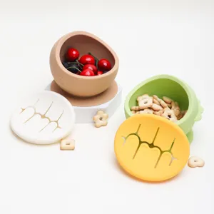 Baby silicone snack bowl with spill-proof lid suction base infant feeding tableware set