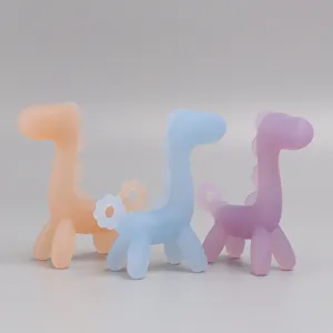 Detailed shot of colorful silicone baby teethers, cute cartoon animal design, safe and soft.