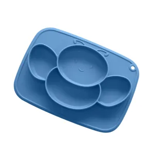 Silicone baby suction plate with bee design, divided food tray for toddlers and infants.