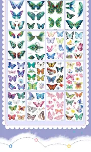 Detailed view of colorful watercolor butterfly temporary tattoo sheets with diverse artistic designs.