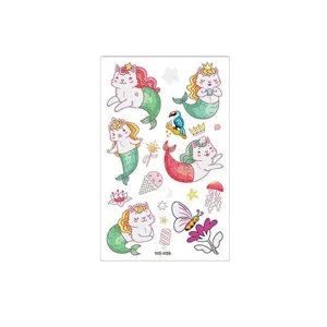 Cute cartoon mermaid temporary tattoo stickers for kids, waterproof body art sheet designs.