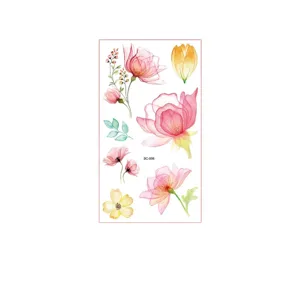 Watercolor floral temporary tattoo sticker for hand, collarbone and chest body art design.