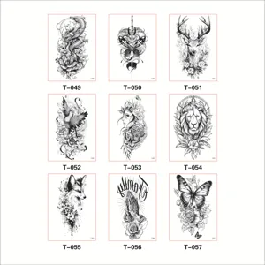 Black and white sketch animal temporary tattoo sticker set for arm chest body art 9pcs