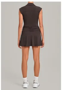 Women sleeveless tennis dress activewear athletic fitness workout sportswear with built-in shorts