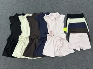Athletic polo tennis dress with waist tie and separate shorts for sports, gym and fitness.