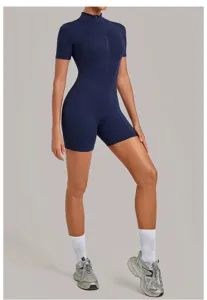 Mono de yoga con cremallera y manga corta para mujer peto deportivo de fitness